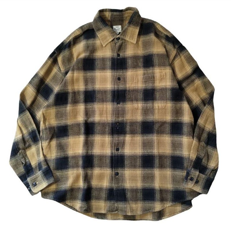 USED S Heavy frannel ombre check shirt  gold    Vintage.City