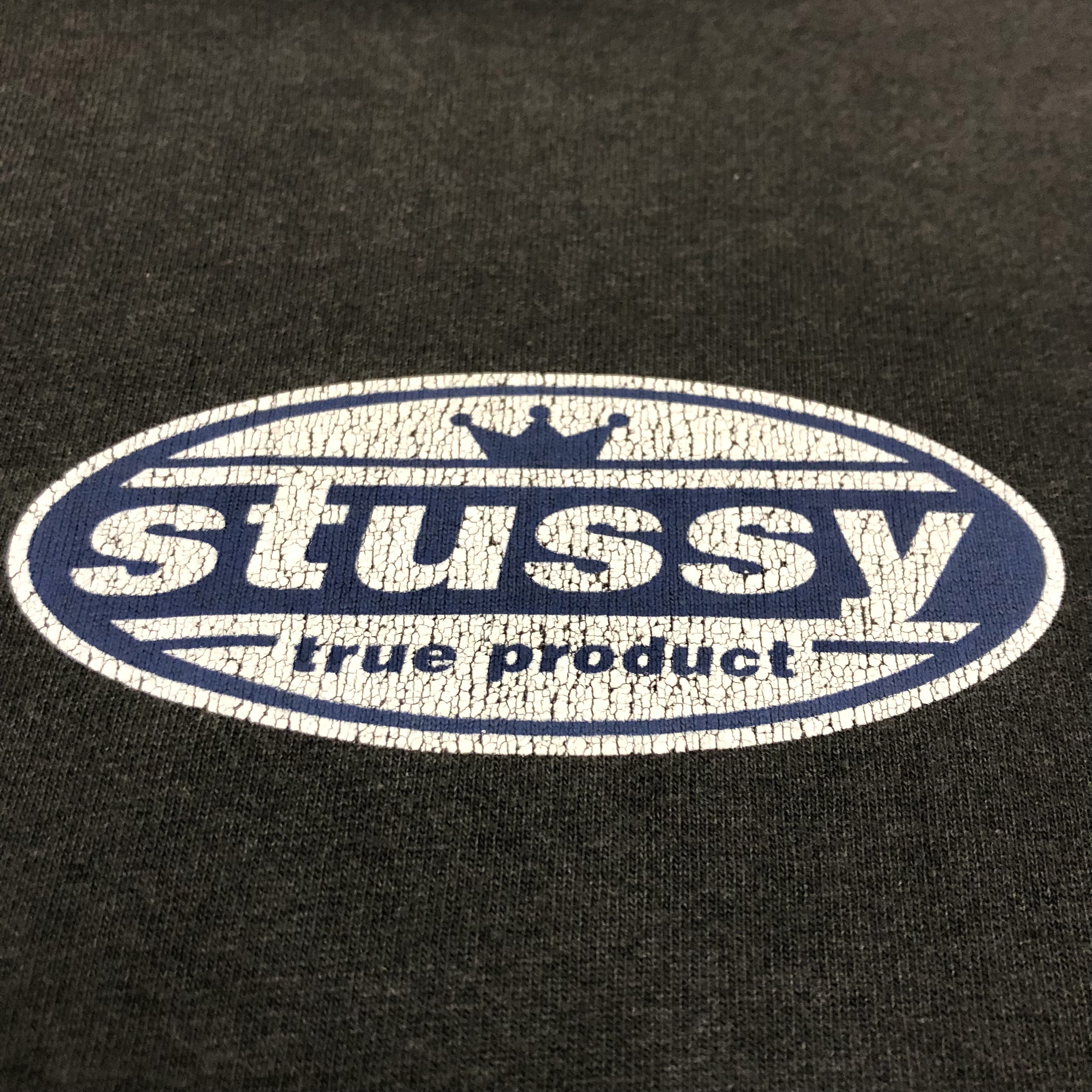 90s OLD STUSSY/True product Tee/USA製/赤青タグ/M/ロゴプリントTシャツ/