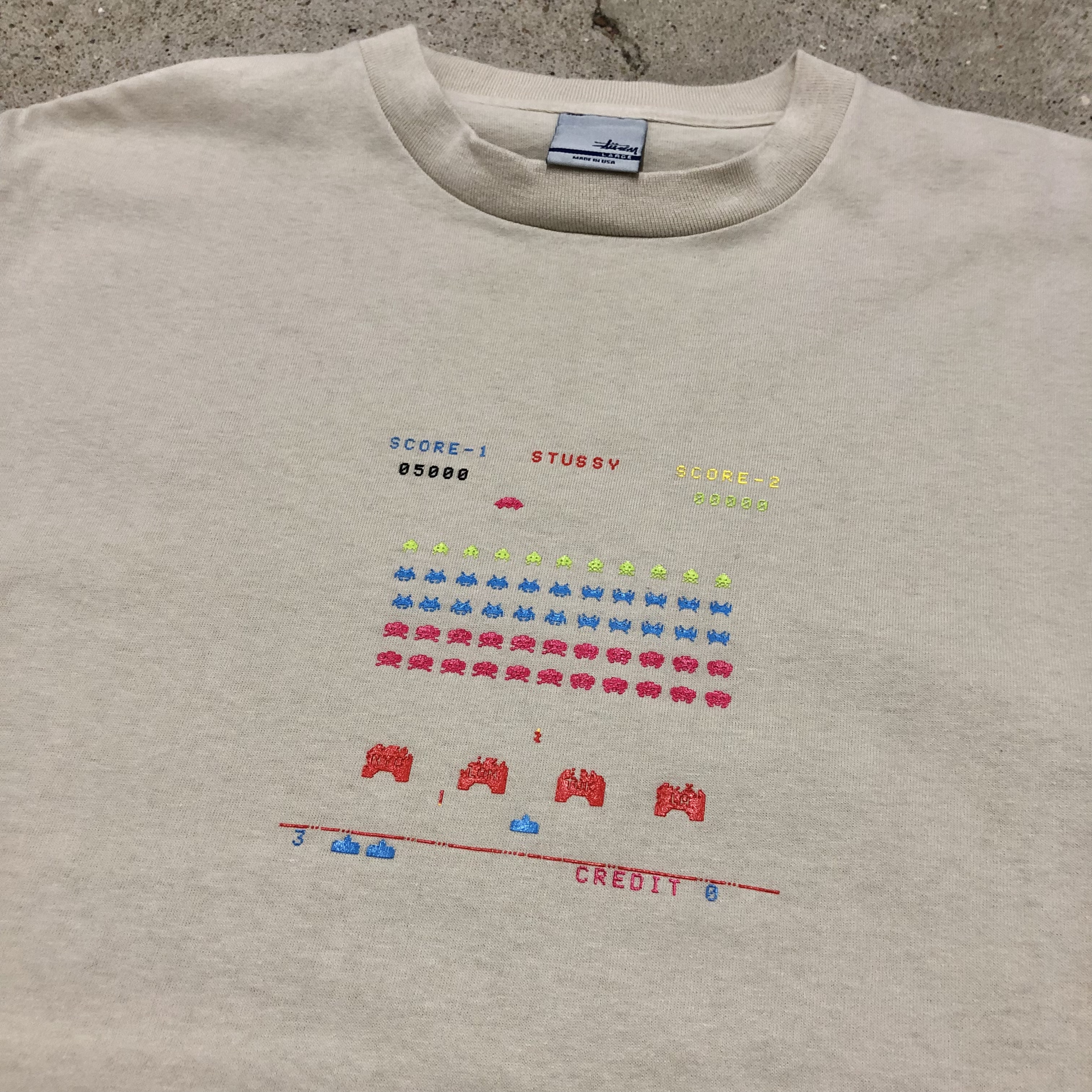 00s OLD STUSSY/Space invaders Tee/USA製/銀タグ/L/スペース