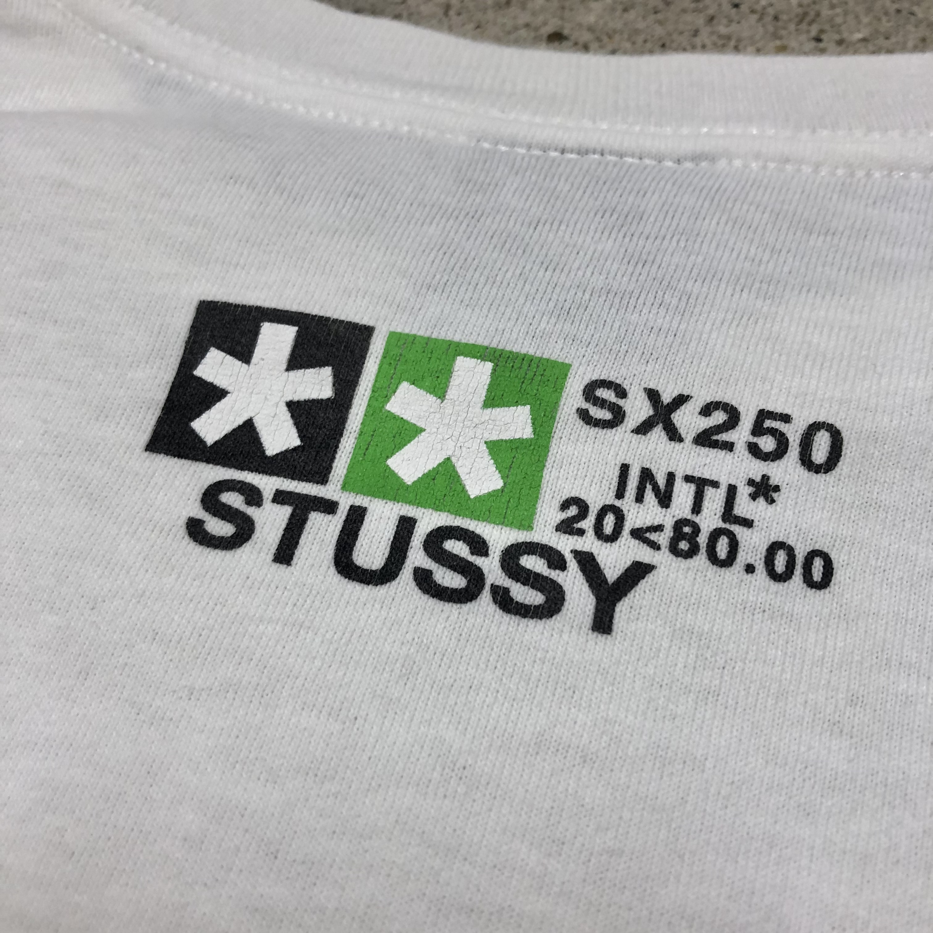90s OLD STUSSY/SX250 print Tee/USA製/紺タグ/XL/バイクプリント/T