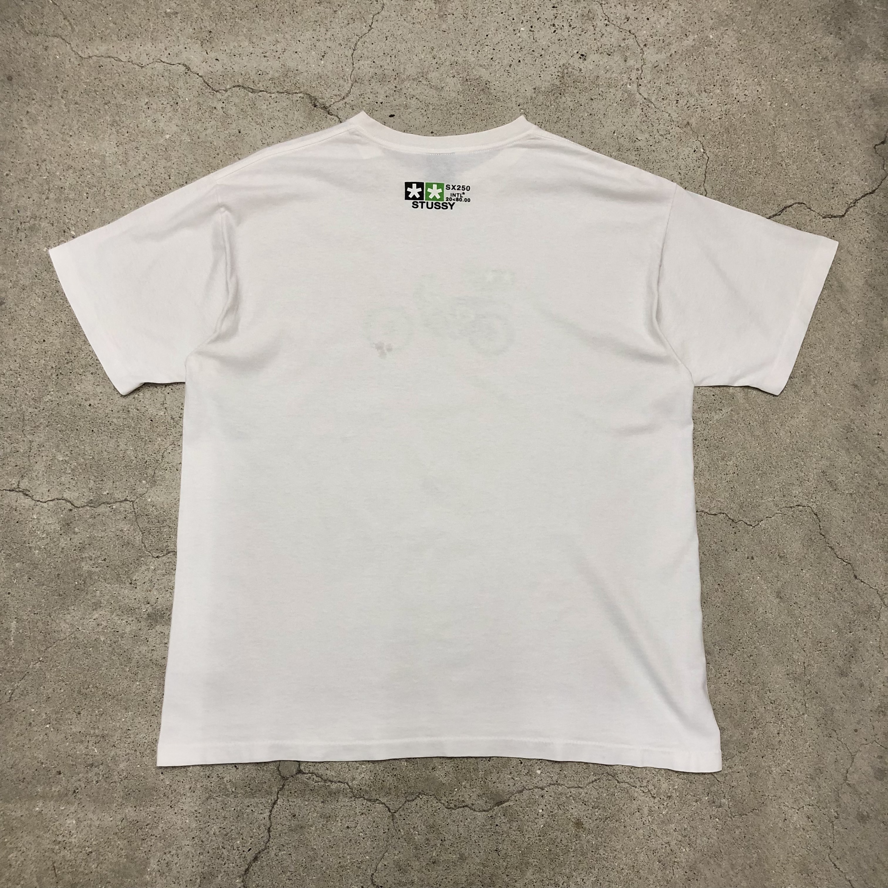 90s OLD STUSSY/SX250 print Tee/USA製/紺タグ/XL/バイクプリント/T