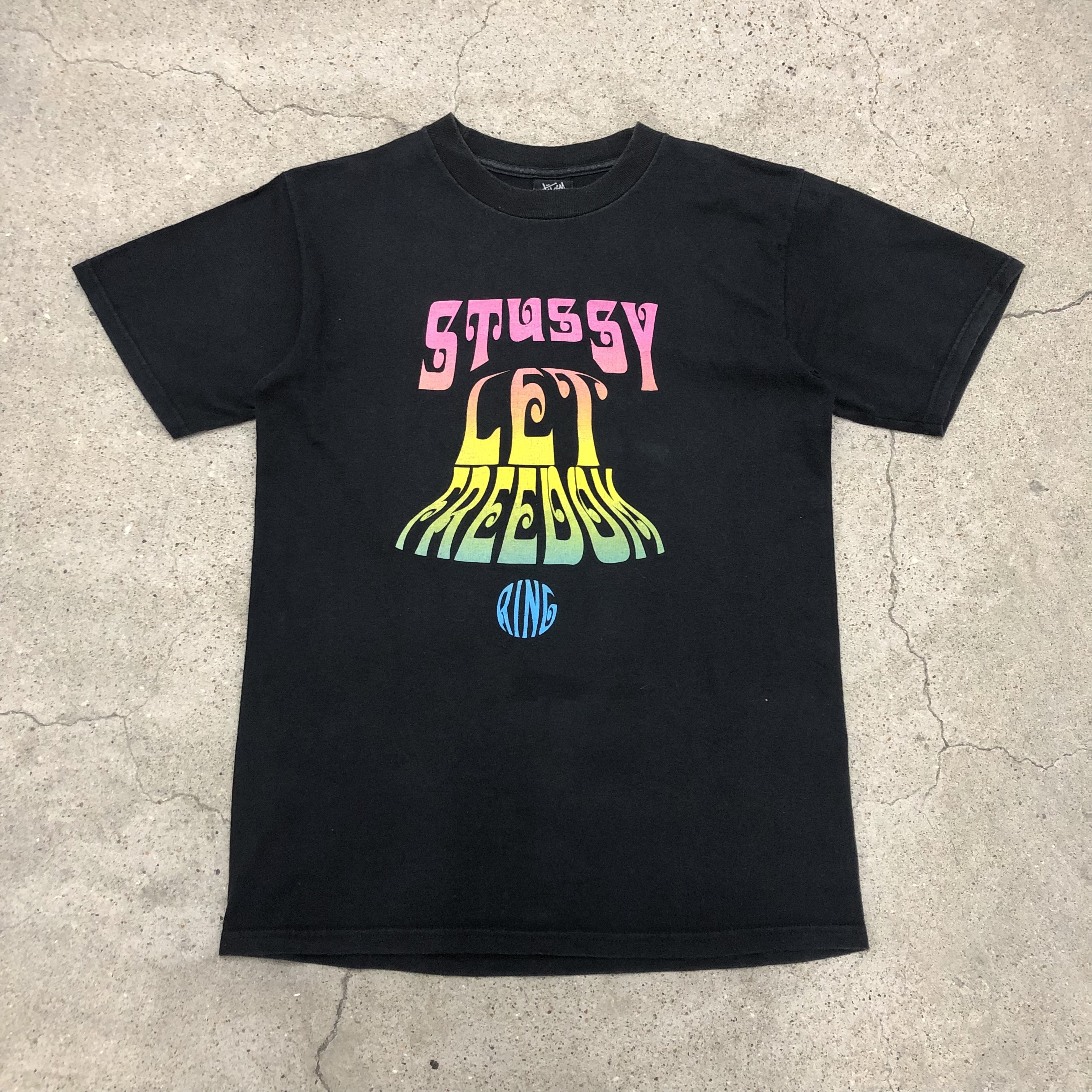 00s OLD STUSSY/LET FREEDOM RING Tee/S/プリントTシャツ/ブラック