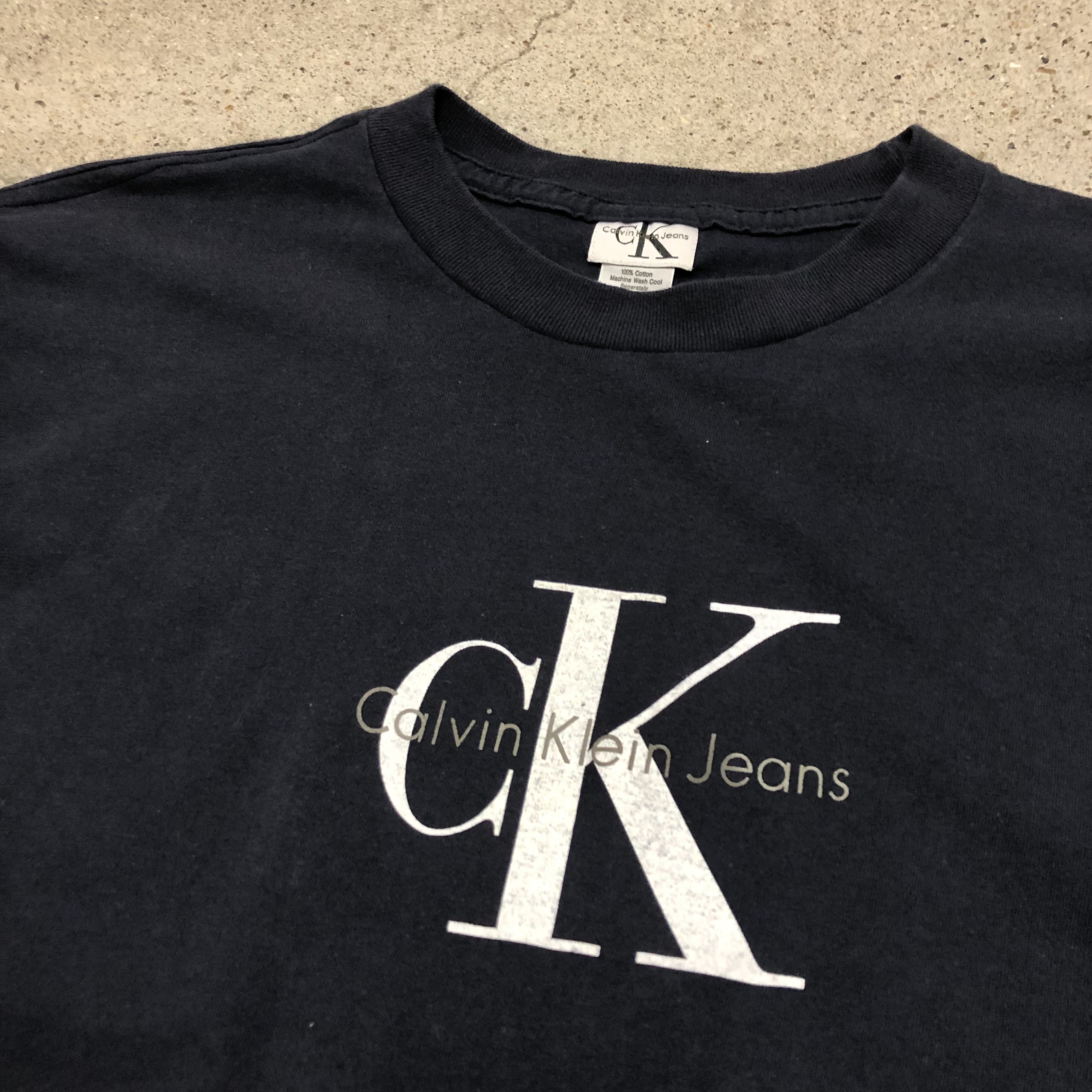 90〜00s Calvin Klein/Logo print Tee/USA製/L/ロゴプリント/Tシャツ