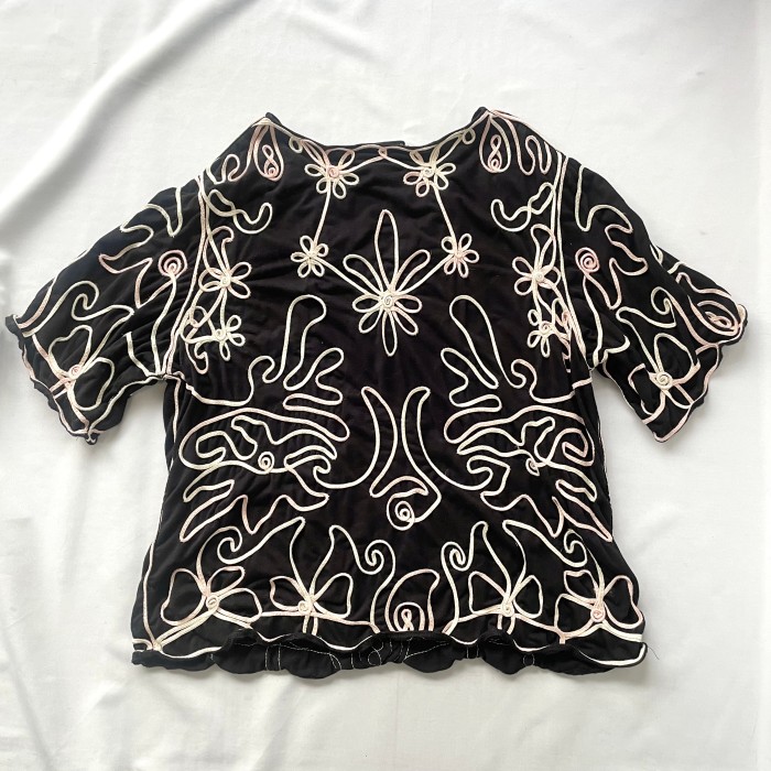 Lauren Michell 黒 リボン刺繍トップス vintage | Vintage.City 古着屋、古着コーデ情報を発信