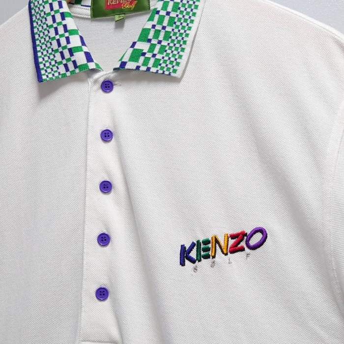 90’s KENZO GOLF ロゴ 刺繍 リブ柄 ポロシャツ ホワイト | Vintage.City 古着屋、古着コーデ情報を発信