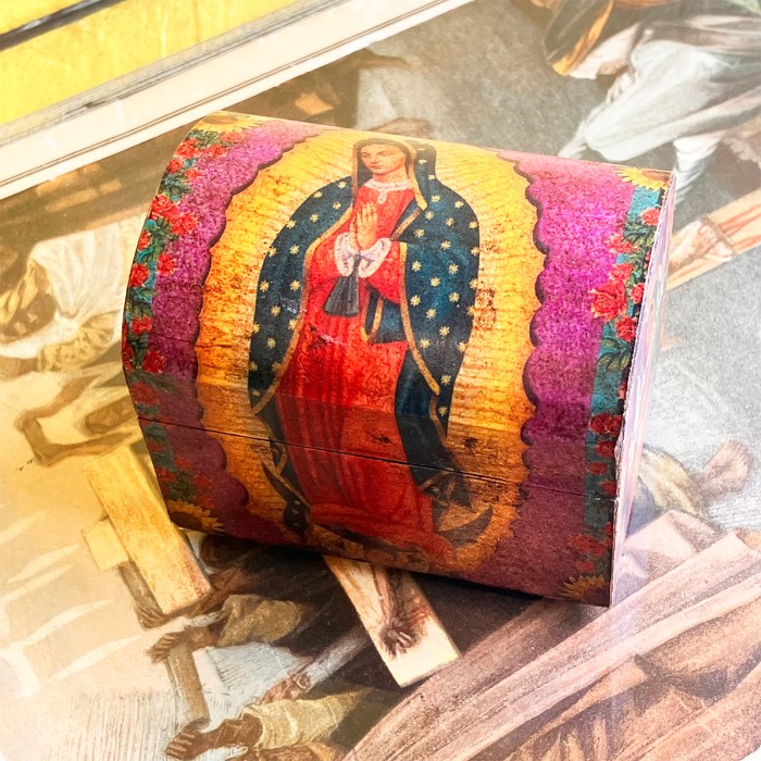 Mexico Decoupage Virgin of Guadalupe Old Wooden Mini Box ② | Vintage.City 빈티지숍, 빈티지 코디 정보