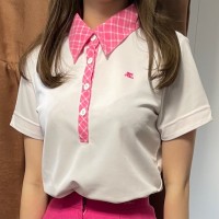 Courreges Checkered Logo Polo Tee Pink/W | Vintage.City 古着屋、古着コーデ情報を発信