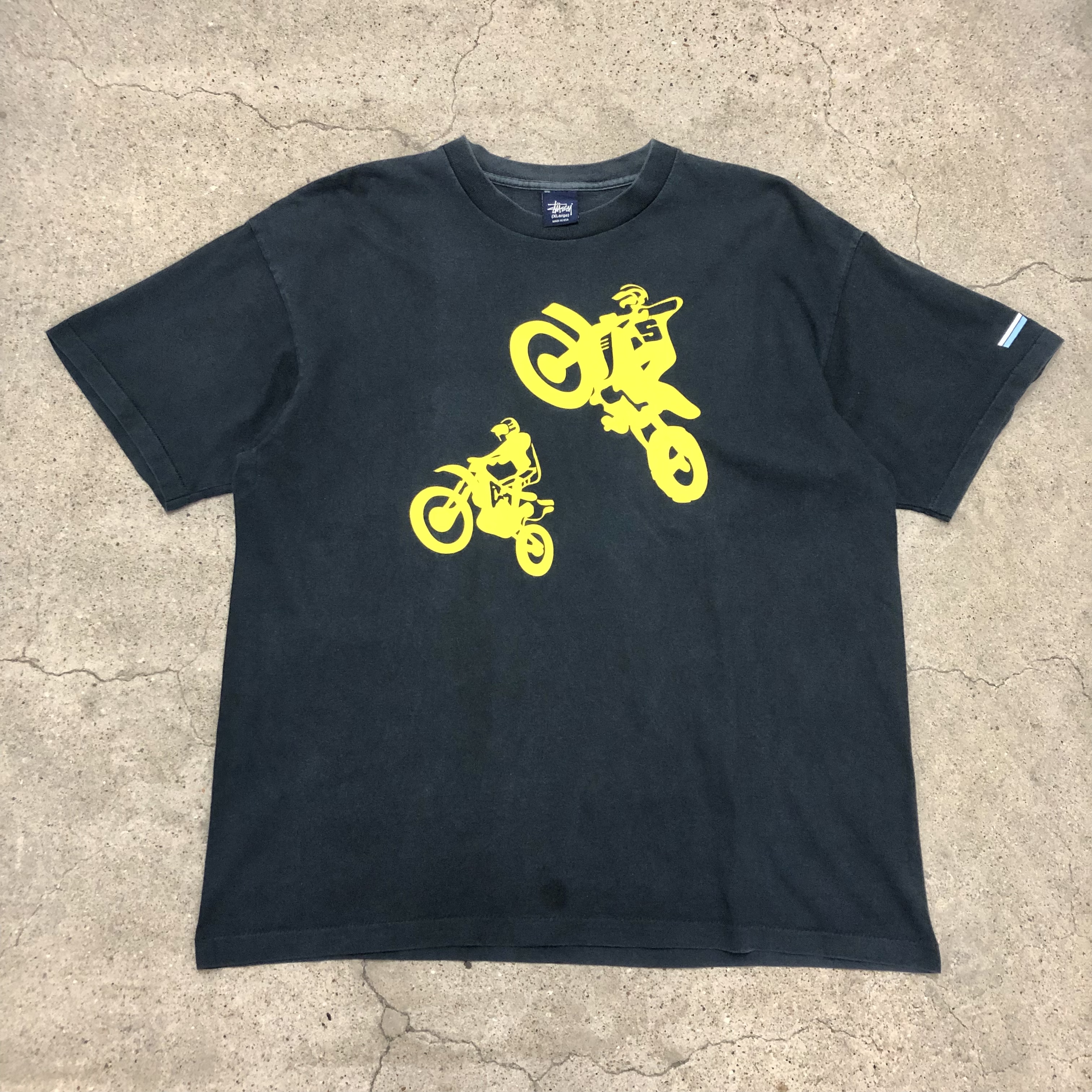00s OLD STUSSY/Bike print Tee/USA製/紺タグ/モトクロスバイク