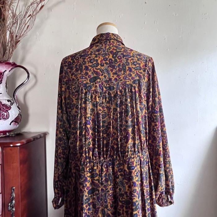 vintage dress mustard yellow paisley /ペイズリー柄レトロワンピース | Vintage.City 古着屋、古着コーデ情報を発信