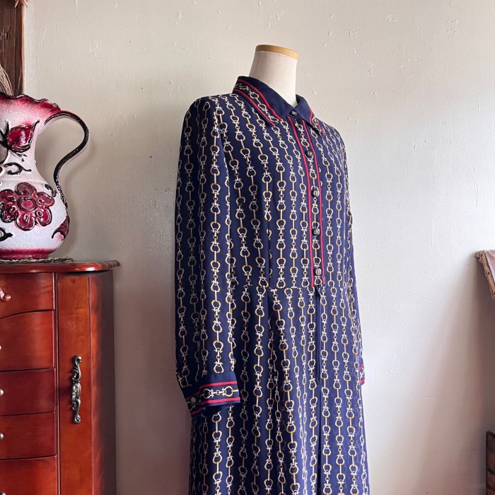 vintage dress /チェーンモチーフのスカーフ柄レトロワンピース | Vintage.City 古着屋、古着コーデ情報を発信