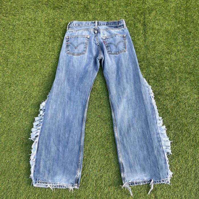 LEVI’S 501 remake flared pants design denim blue break damage | Vintage.City 古着屋、古着コーデ情報を発信