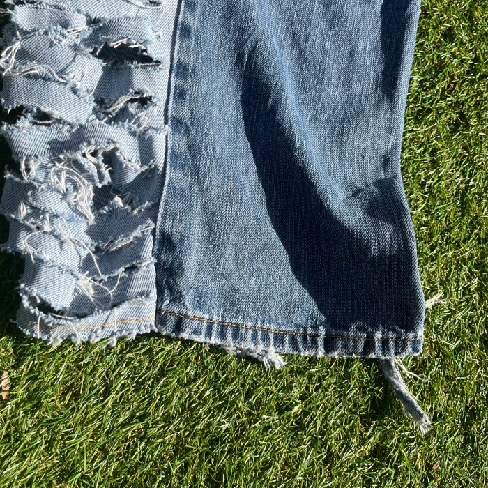 LEVI’S 501 remake flared pants design denim blue break damage | Vintage.City 古着屋、古着コーデ情報を発信