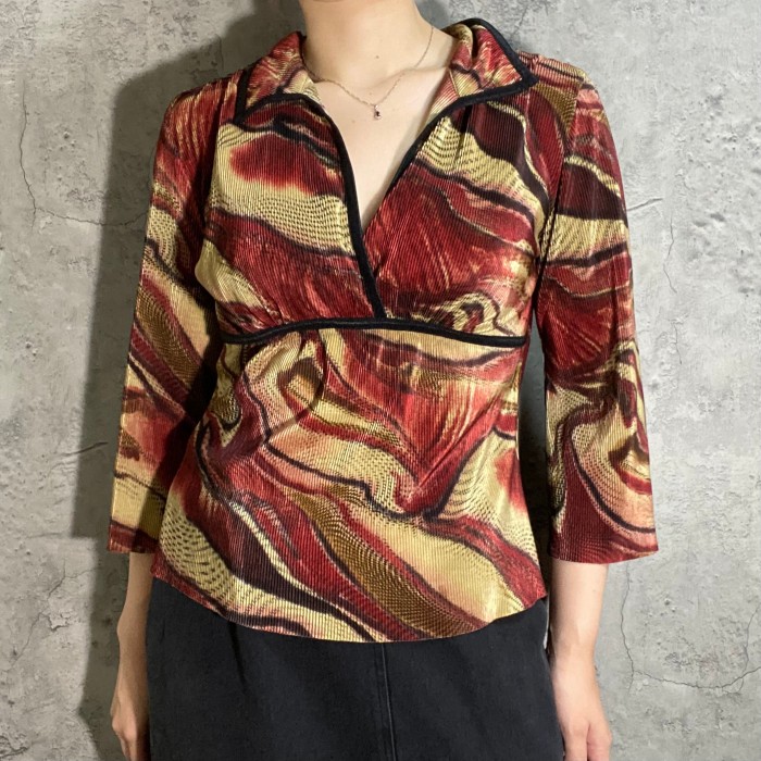 marble pattern flare sleeve pleats shirt | Vintage.City 古着屋、古着コーデ情報を発信