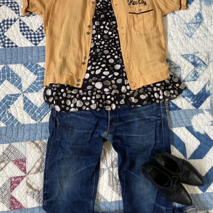 60s オリンピアン ヴィンテージ ボーリングシャツ "OLYMPIAN" ペールオレンジ　チェーンステッチ　made in USA | Vintage.City 古着屋、古着コーデ情報を発信