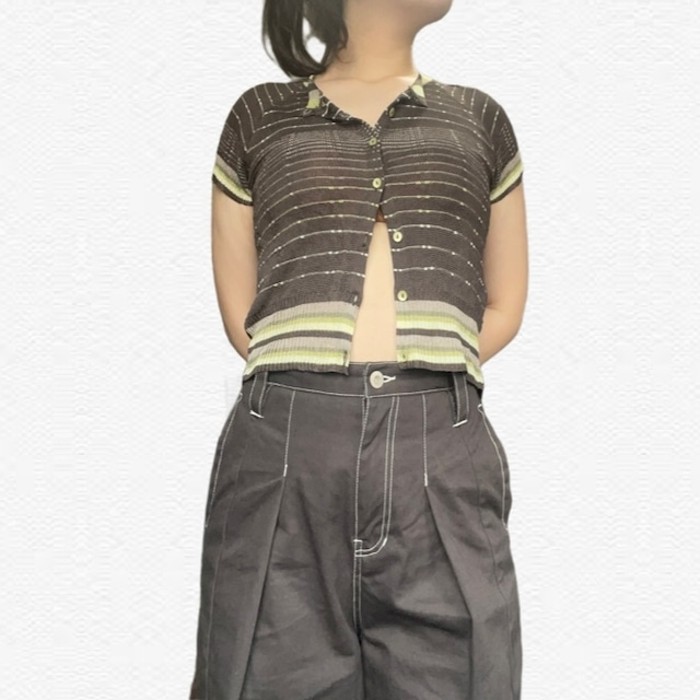 Knit Shirt ブラック ライトグリーン | Vintage.City 빈티지숍, 빈티지 코디 정보