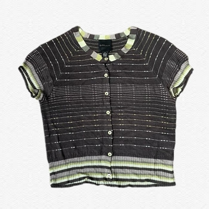 Knit Shirt ブラック ライトグリーン | Vintage.City 古着屋、古着コーデ情報を発信