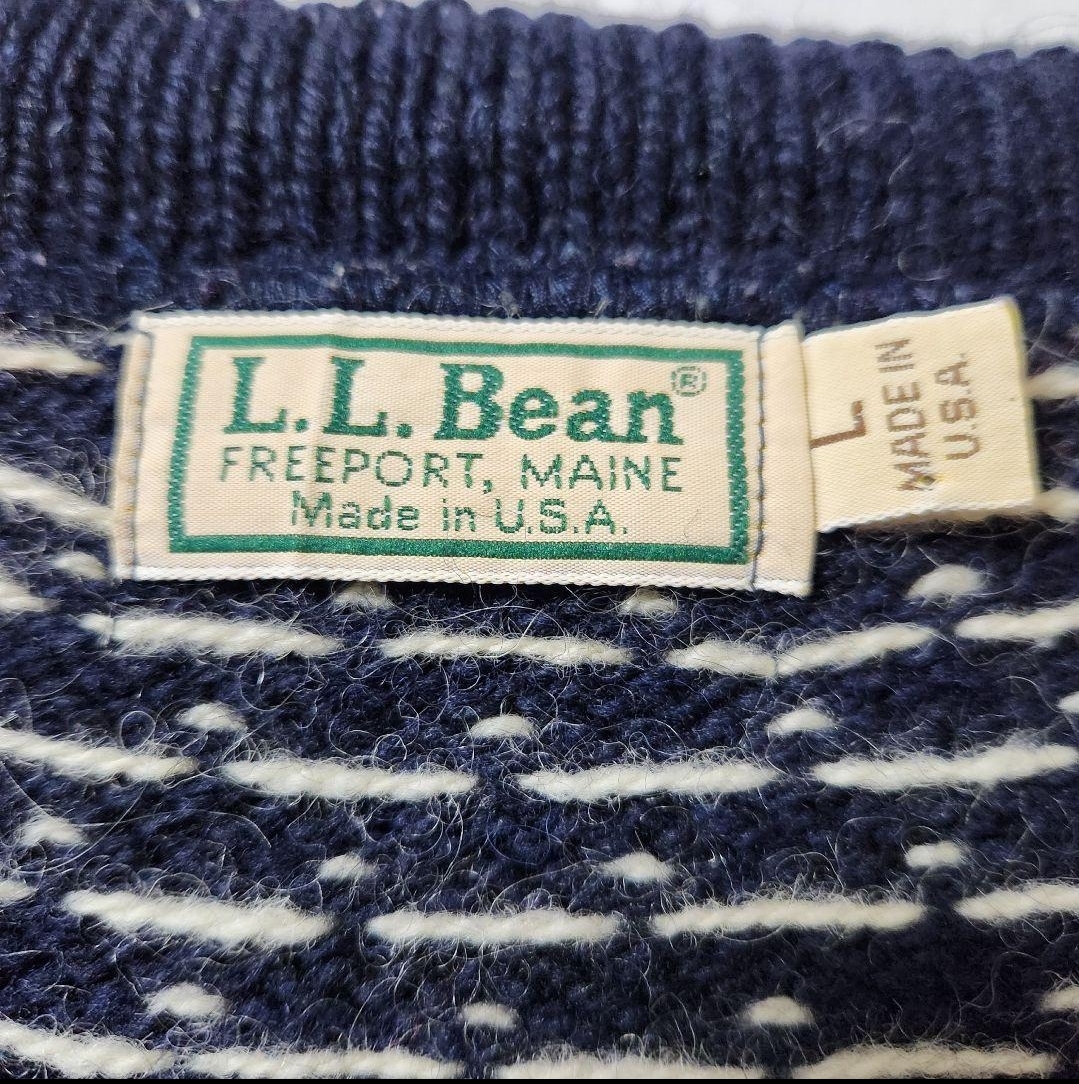 80s L.L.Bean USA製 バーズアイ ノルディック柄 カーディガン メタル