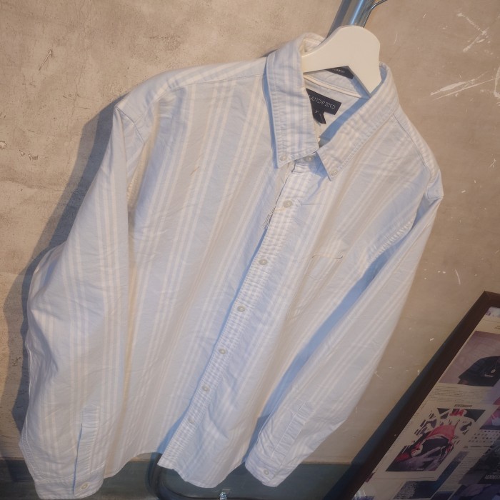 LANDS'END(ランズエンド)ストライプシャツ　XLサイズ　ホワイト　マレーシア　コットン　2014 | Vintage.City 古着屋、古着コーデ情報を発信