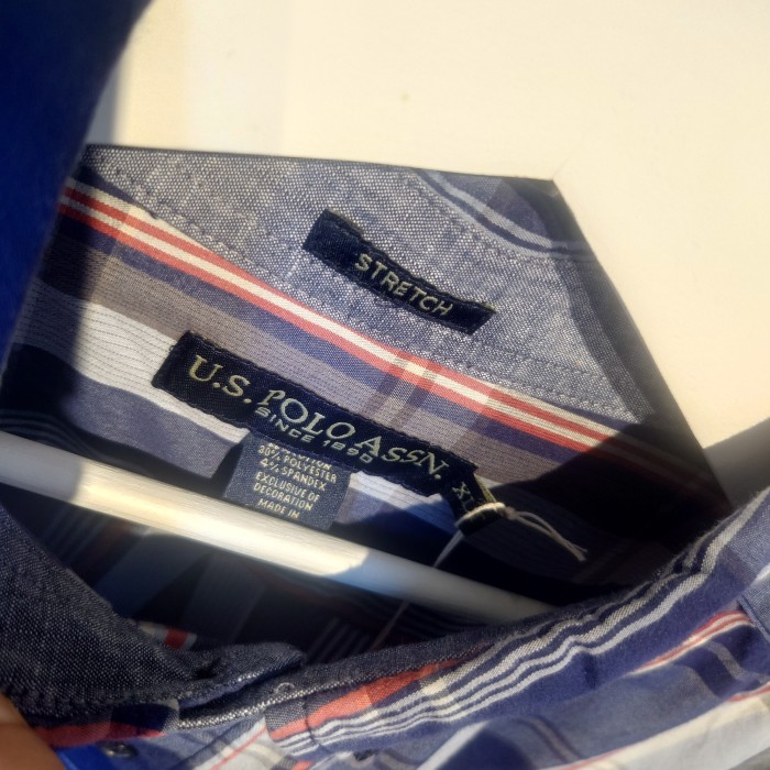 USPOLOASSN(ユーエスポロアッセン)チェックシャツ　ブルー　XLサイズ　バングラデッシュ　コットン、ポリ、スパンデックス　2005 | Vintage.City 古着屋、古着コーデ情報を発信