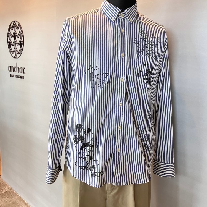 Disney ブルーストライプ BDシャツ 白 × 青 Lサイズ | Vintage.City 古着屋、古着コーデ情報を発信