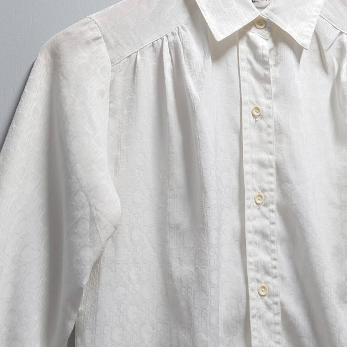 LA MODE ROCHEFORT モノグラム ブラウス ホワイト M 長袖 | Vintage.City 古着屋、古着コーデ情報を発信