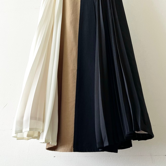 Tri-color Switch Design Pleats Long Skirt | Vintage.City 古着屋、古着コーデ情報を発信