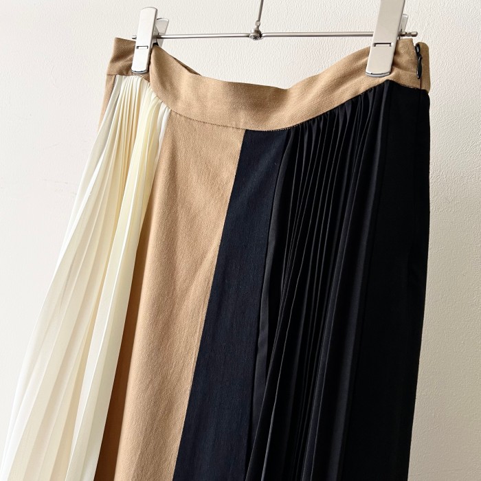 Tri-color Switch Design Pleats Long Skirt | Vintage.City 빈티지숍, 빈티지 코디 정보