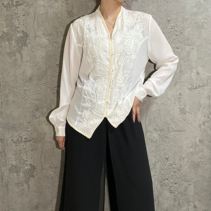 embroidery chinese pearl button blouse | Vintage.City 古着屋、古着コーデ情報を発信