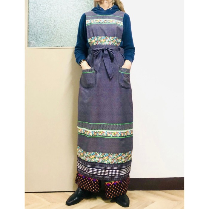 70s Floral Apron Maxi Dress | Vintage.City 古着屋、古着コーデ情報を発信