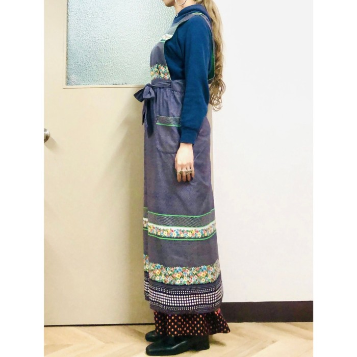 70s Floral Apron Maxi Dress | Vintage.City 古着屋、古着コーデ情報を発信