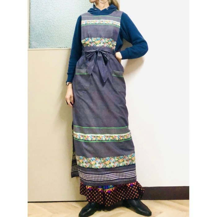 70s Floral Apron Maxi Dress | Vintage.City 빈티지숍, 빈티지 코디 정보