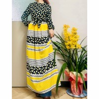 60s Black × Yellow floral maxi dress | Vintage.City 빈티지숍, 빈티지 코디 정보