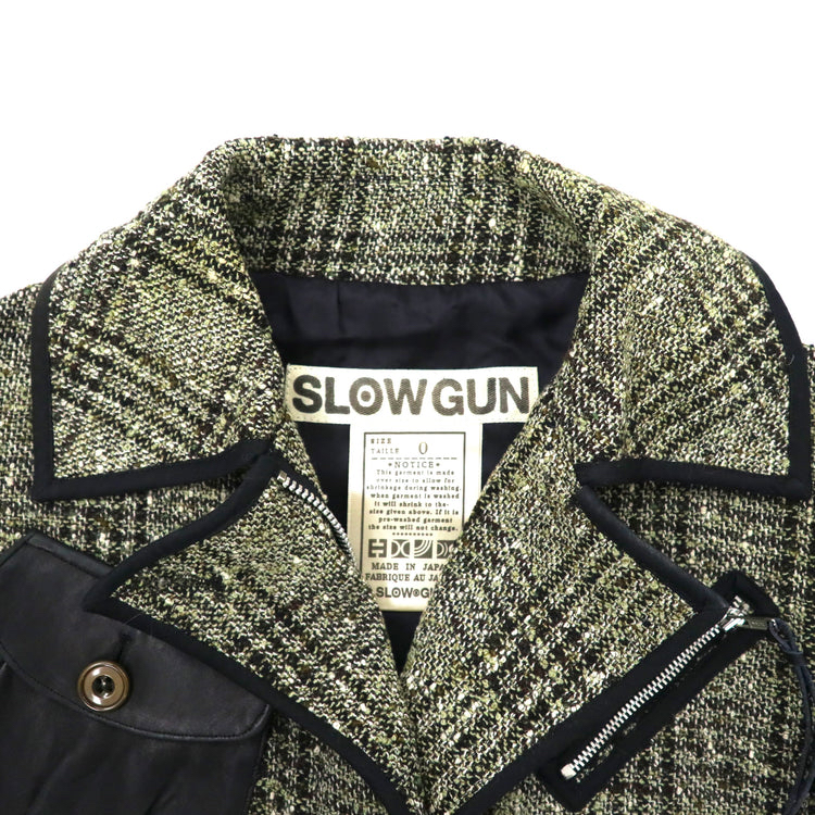 SLOWGUN ツイードコート 0 ブラウン チェック ウール レザー切り替え | Vintage.City