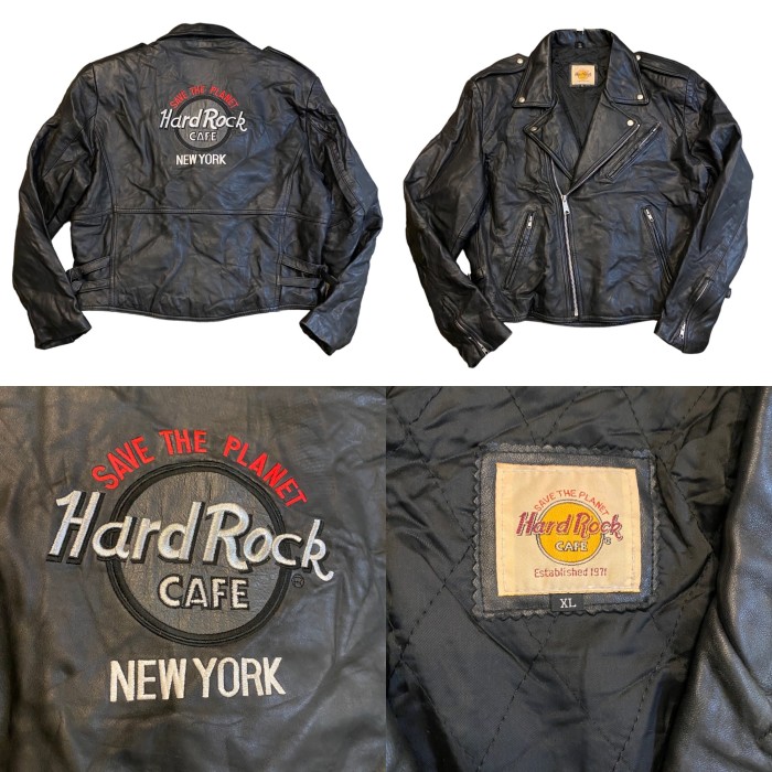 ビンテージ 90年代 ハードロックカフェ ロゴ刺繍 ライダース レザージャケット | Vintage.City