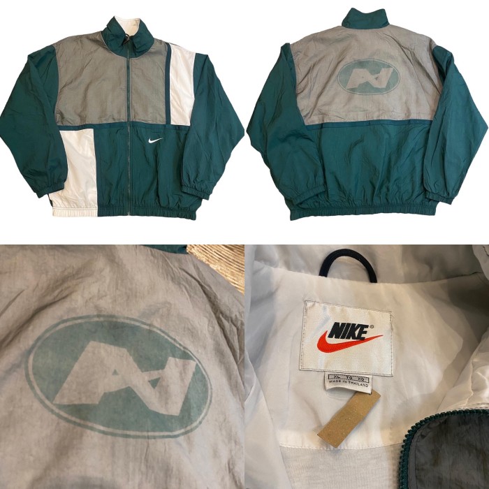 ビンテージ 90年代 ナイキ ロゴ刺繍 ナイロンジャケット XL グリーン