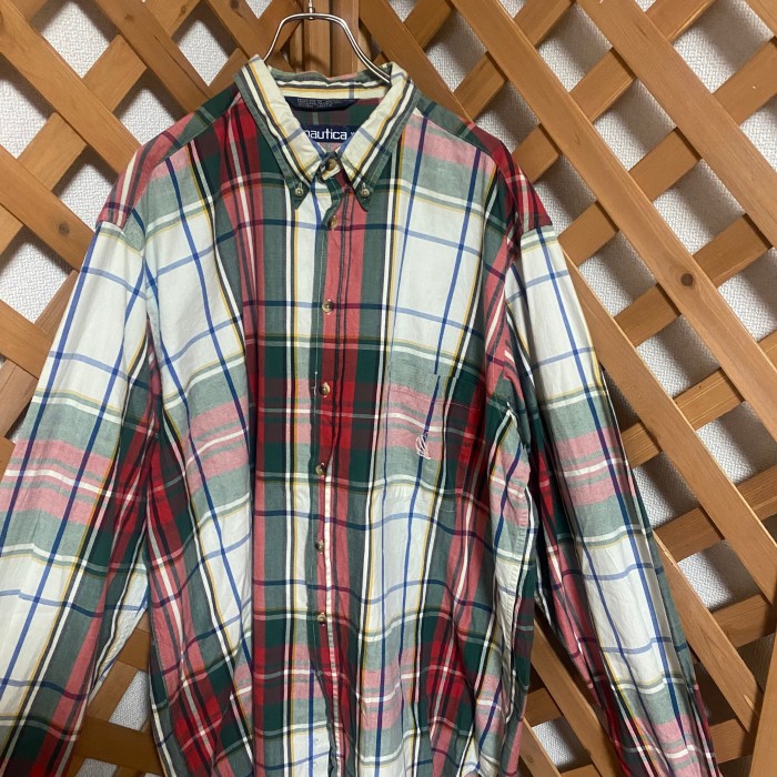 ノーティカ　ポケット　刺繍ロゴ　レトロ　格子チェックシャツ 90s | Vintage.City 빈티지숍, 빈티지 코디 정보