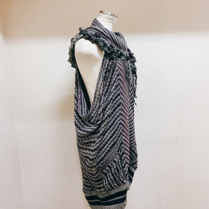 ヴィンテージ　ロングベスト　グレー　紫　ニットベスト　vintage knit | Vintage.City 古着屋、古着コーデ情報を発信