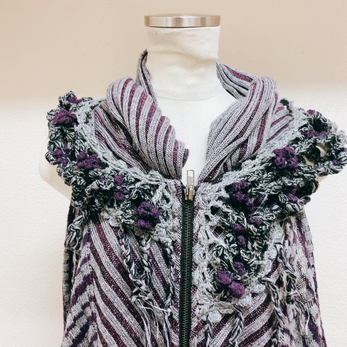ヴィンテージ　ロングベスト　グレー　紫　ニットベスト　vintage knit | Vintage.City 빈티지숍, 빈티지 코디 정보