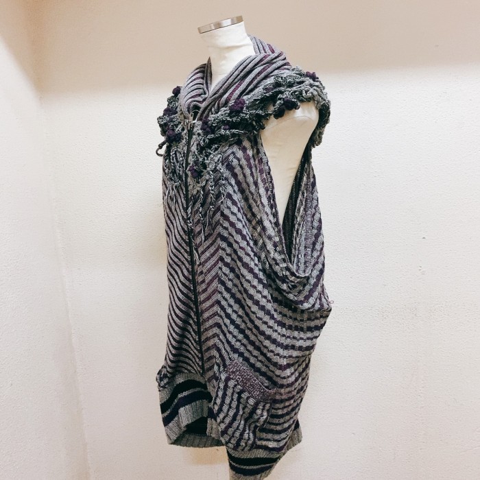 ヴィンテージ　ロングベスト　グレー　紫　ニットベスト　vintage knit | Vintage.City 古着屋、古着コーデ情報を発信