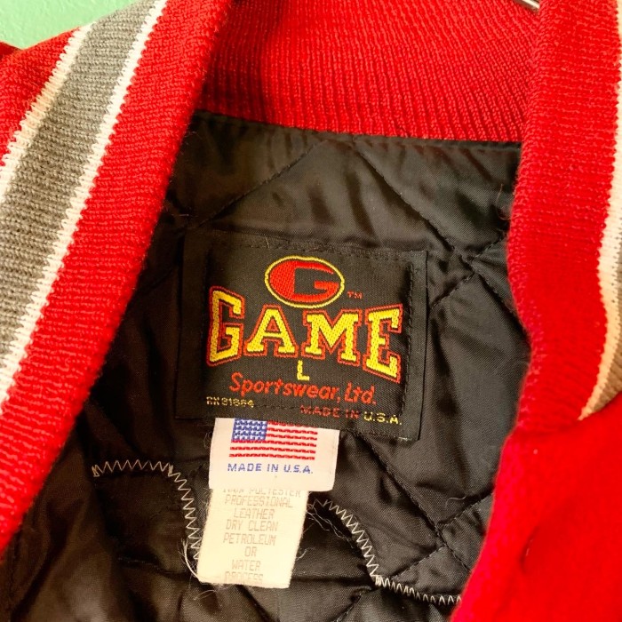 90s アメリカ製 GAME SPORTSWEAR スタジャン レザー 4XL secom.org.br