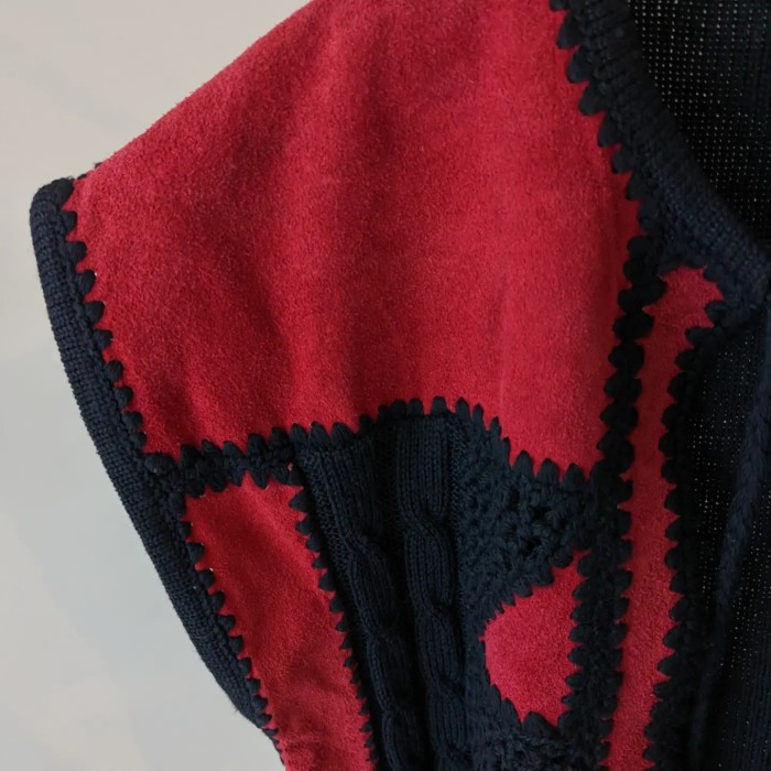 Patchwork leather knit vest | Vintage.City 빈티지숍, 빈티지 코디 정보