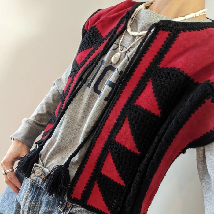 Patchwork leather knit vest | Vintage.City 빈티지숍, 빈티지 코디 정보