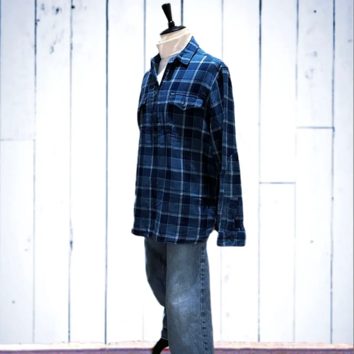レア！ ラルフローレン インディゴ チェック ネルシャツ ハーフジップ | Vintage.City 빈티지숍, 빈티지 코디 정보