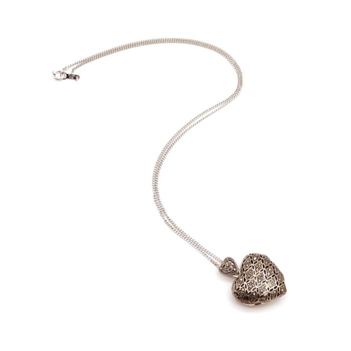Silver × Marcasite Heart Locket Necklace | Vintage.City ヴィンテージ 古着