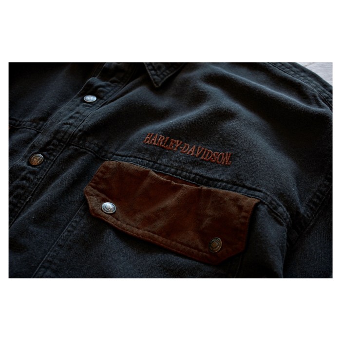 1990s Harley-Davidson Black Denim Shirt | Vintage.City 빈티지숍, 빈티지 코디 정보