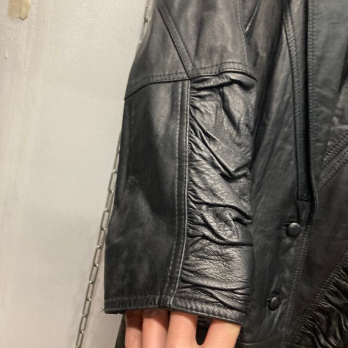 80’s vintage long leather jacket F | Vintage.City 빈티지숍, 빈티지 코디 정보