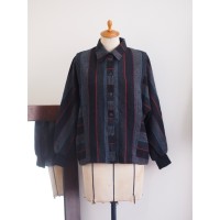 wool shirt ウールシャツ ストライプ 黒赤青グレー レディースL | Vintage.City ヴィンテージ 古着