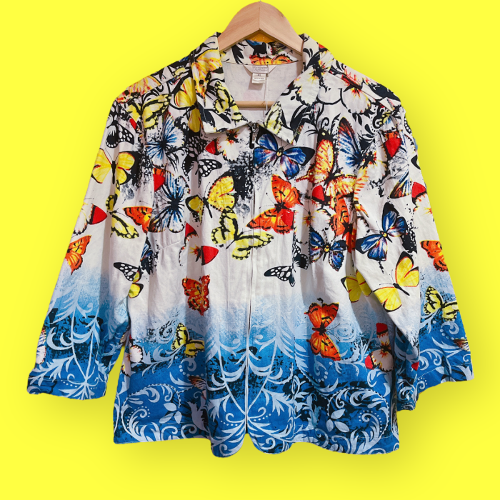 butterfly print cotton zip jacket/2257 | Vintage.City Vintage Shops, Vintage Fashion Trends