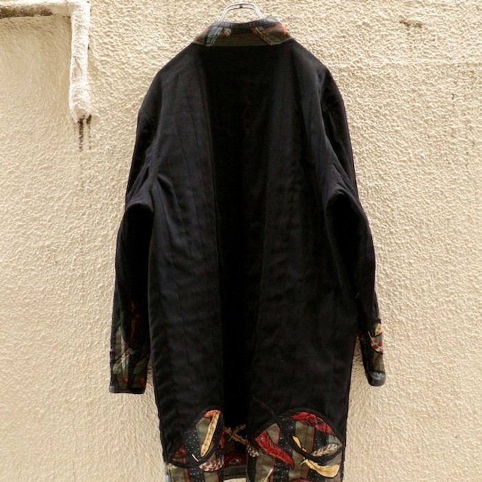 Feather Pattern & Faux Leather Coat | Vintage.City 古着屋、古着コーデ情報を発信