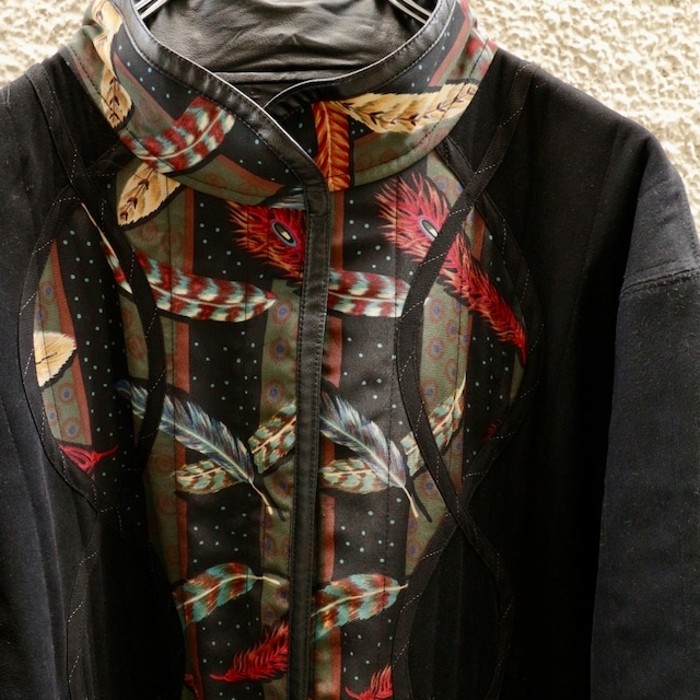 Feather Pattern & Faux Leather Coat | Vintage.City 빈티지숍, 빈티지 코디 정보